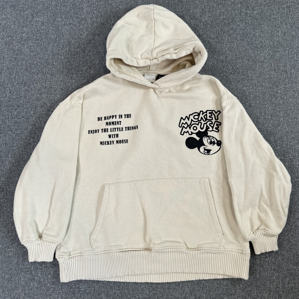 Disney Mickey Mouse Sherpa Hoodie Cream Youth Size 11-12 (152) Graphic Pullover